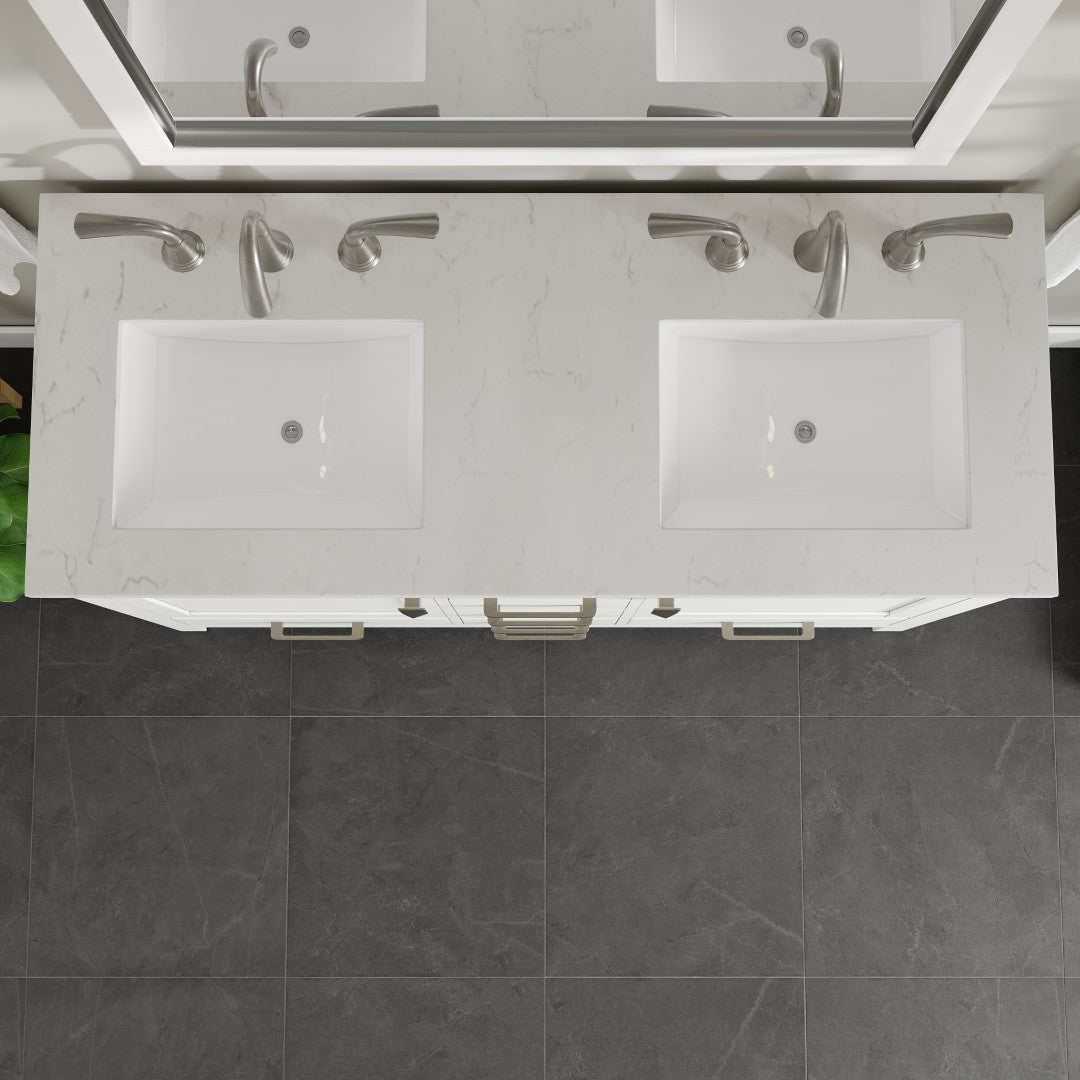 Aberdeen 48 in. White Double Sink Bath Vanity with Carrara Quartz Top and Undermount Porcelain Sinks