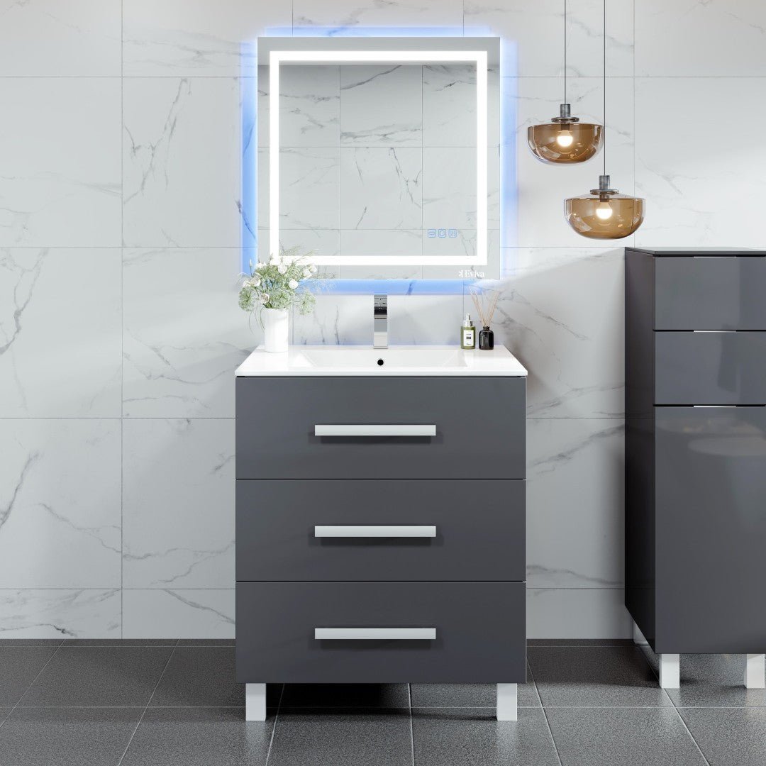 Libra 28 in. Gray Single Sink Bath Vanity with Porcelain Top and Integrated Sink - Bathroom Vanity by Eviva
