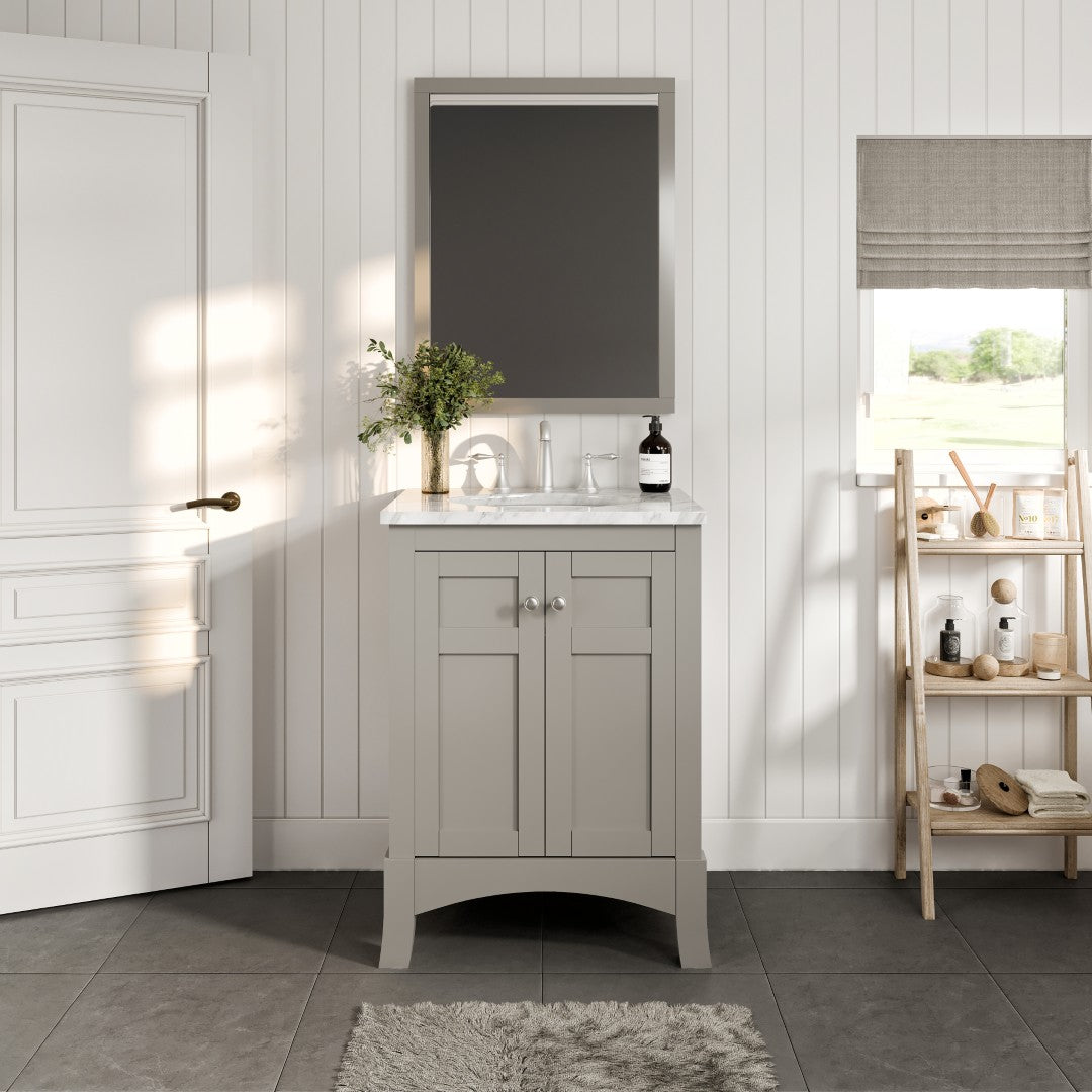 New York 24 in. Gray Single Sink Bath Vanity with Carrara Marble Top and Undermount Porcelain Sink