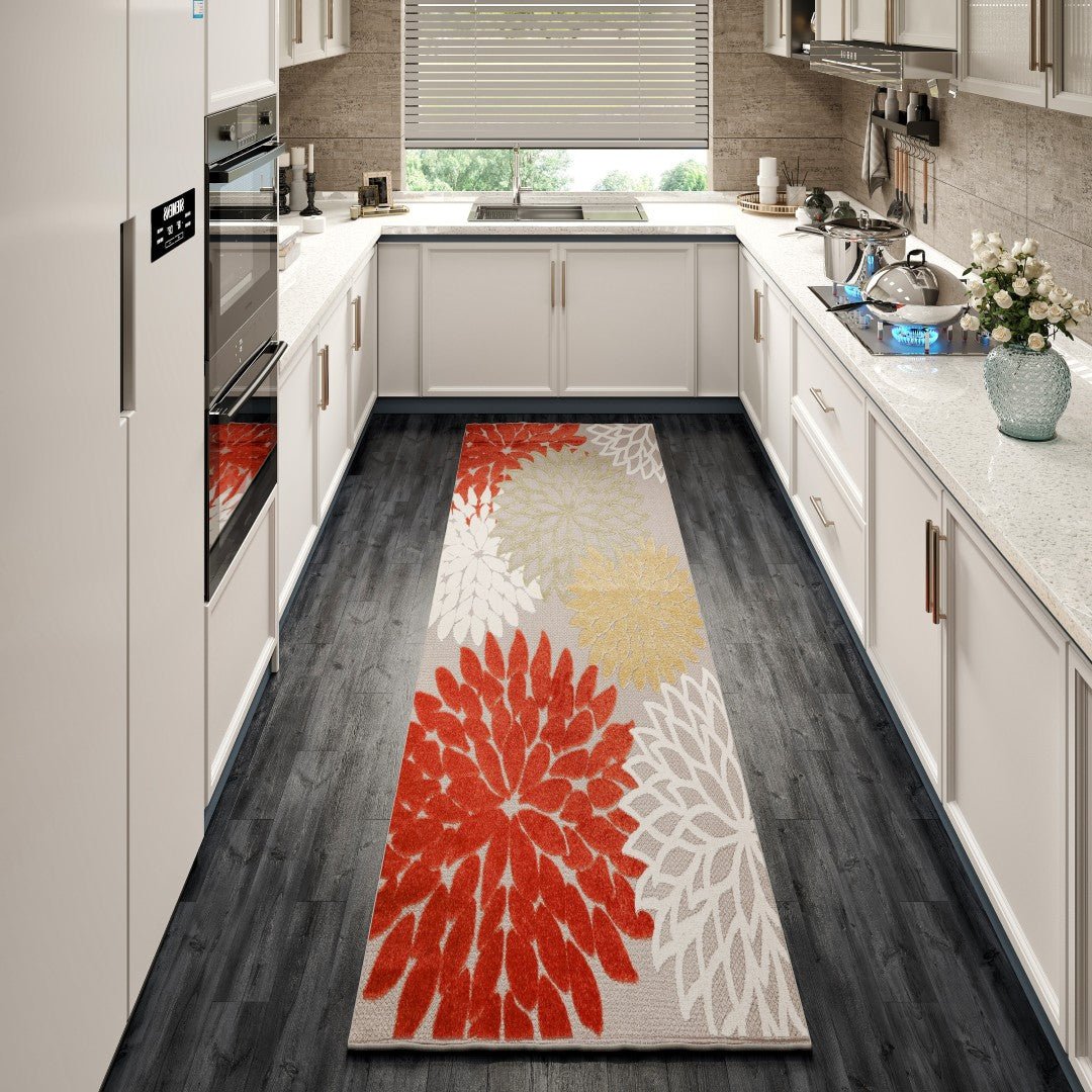 Eviva Nature 2' x 8' Floral Orange/Cream Rug - Rug by Eviva