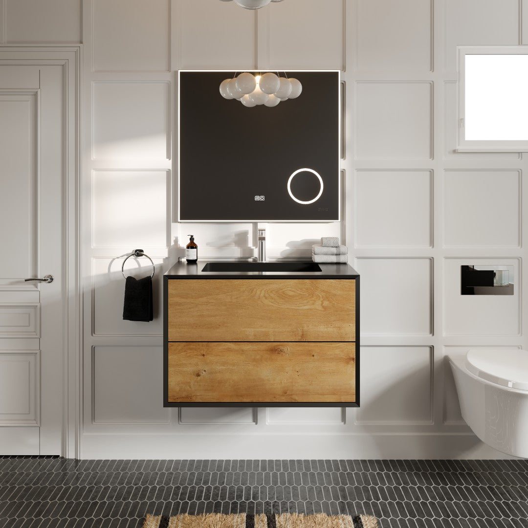 Vienna 36 in. Oak Wall Mount Single Sink Bath Vanity with Acrylic Top and Integrated Sink