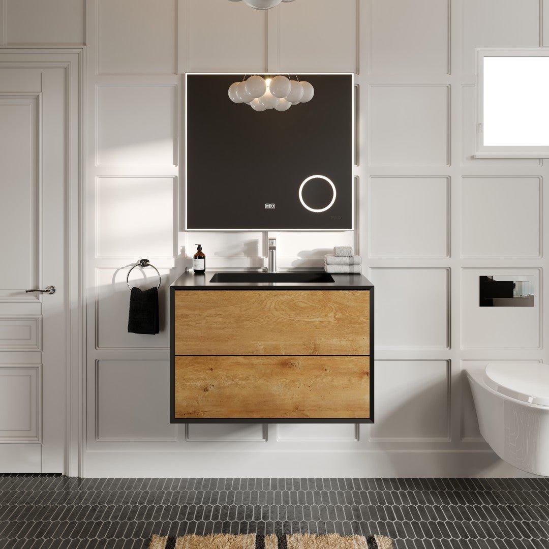 Vienna 36" Black Oak Wall Mount Single Sink Bath Vanity with Acrylic Top and Integrated Sink - Bathroom Vanity by Eviva
