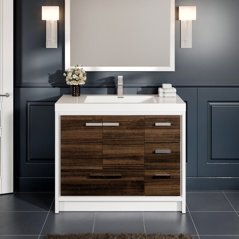 Grace 42 in. Gray Oak Single Sink Bath Vanity with Acrylic Top and Integrated Sink - Bathroom Vanity by Eviva