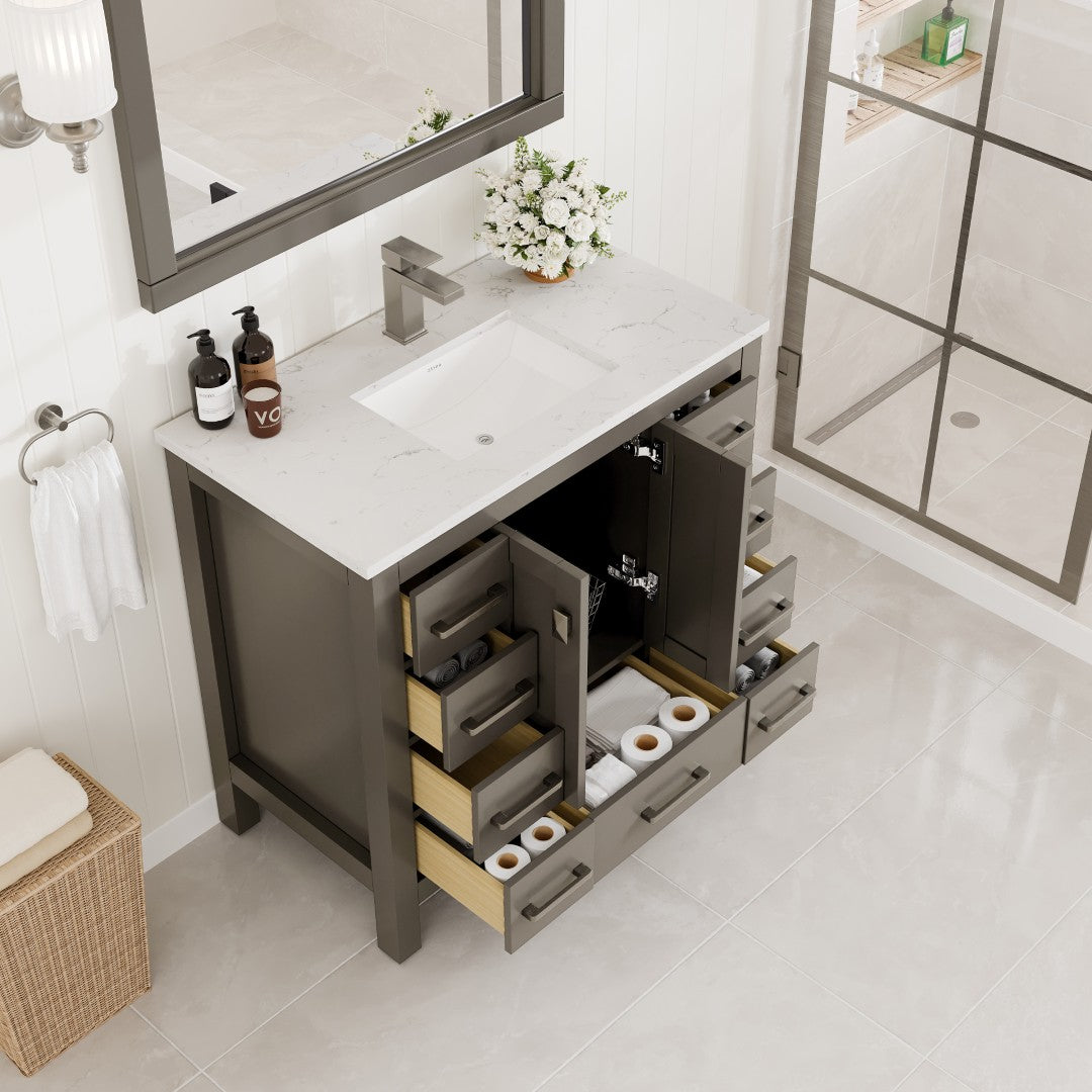 Hampton 36 in. Dark Gray Single Sink Bath Vanity with Carrara Quartz Top and Undermount Porcelain Sink