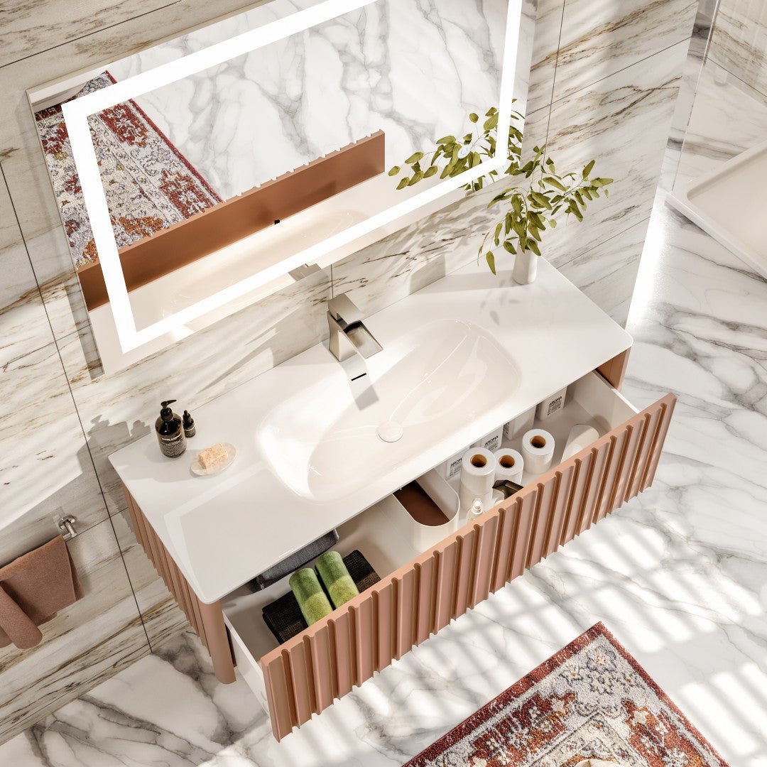 Dolce Vita 48 in. Blush Wall Mount Single Sink Bath Vanity with Solid Surface Top and Integrated Sink - Bathroom Vanity by Eviva