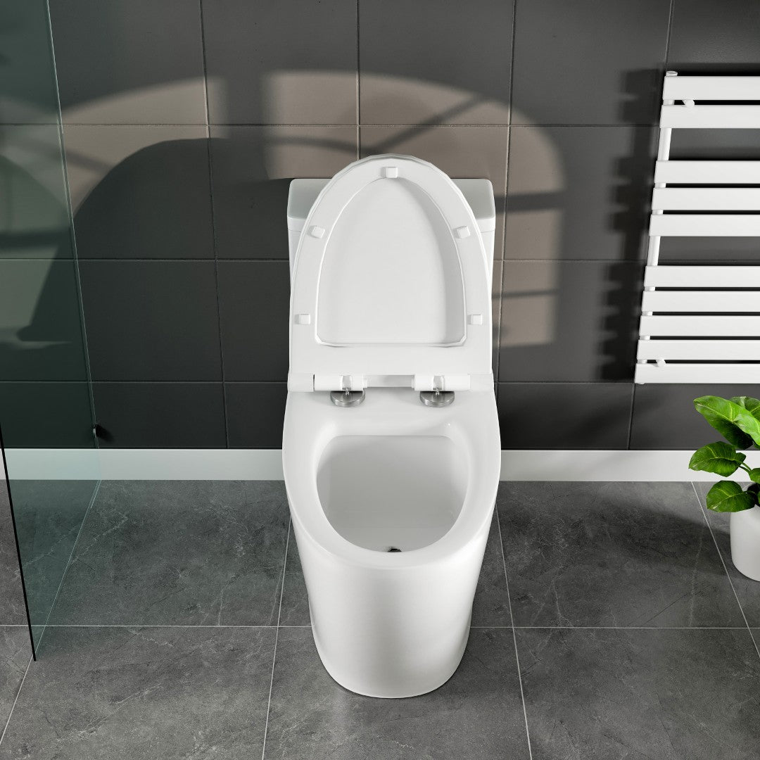 Denali 12 inch Floor Mounted 1-piece 1.28 GPF Dual Flush Elongated Toilet in White Seat Included