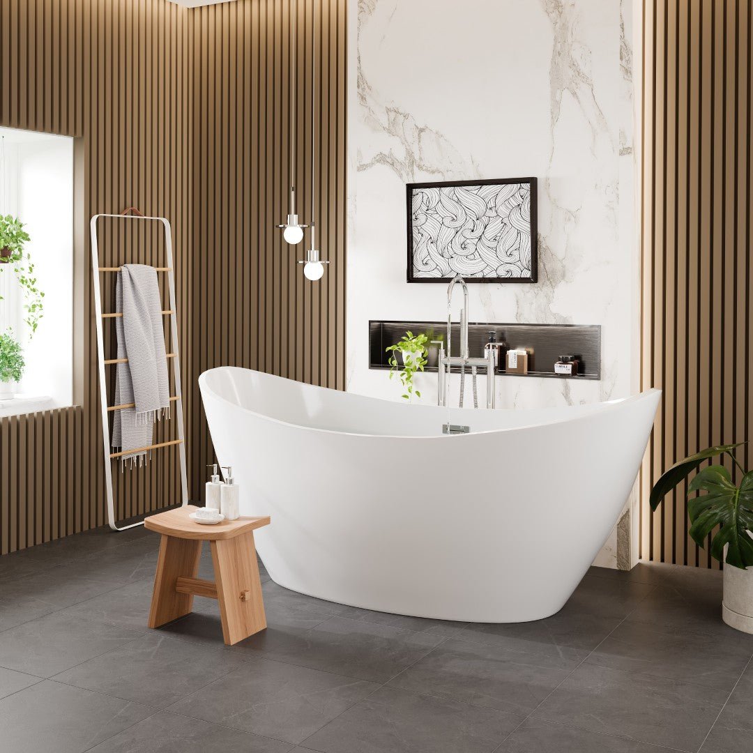 Eviva Bella 67" Glossy White Acrylic Slipper Freestanding Bathtub - Bathtub by Eviva