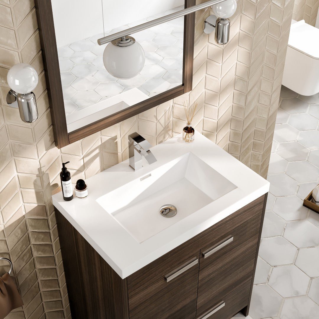 Lugano 24 in. Gray Oak Single Sink Bath Vanity with Acrylic Top and Integrated Sink - Bathroom Vanity by Eviva