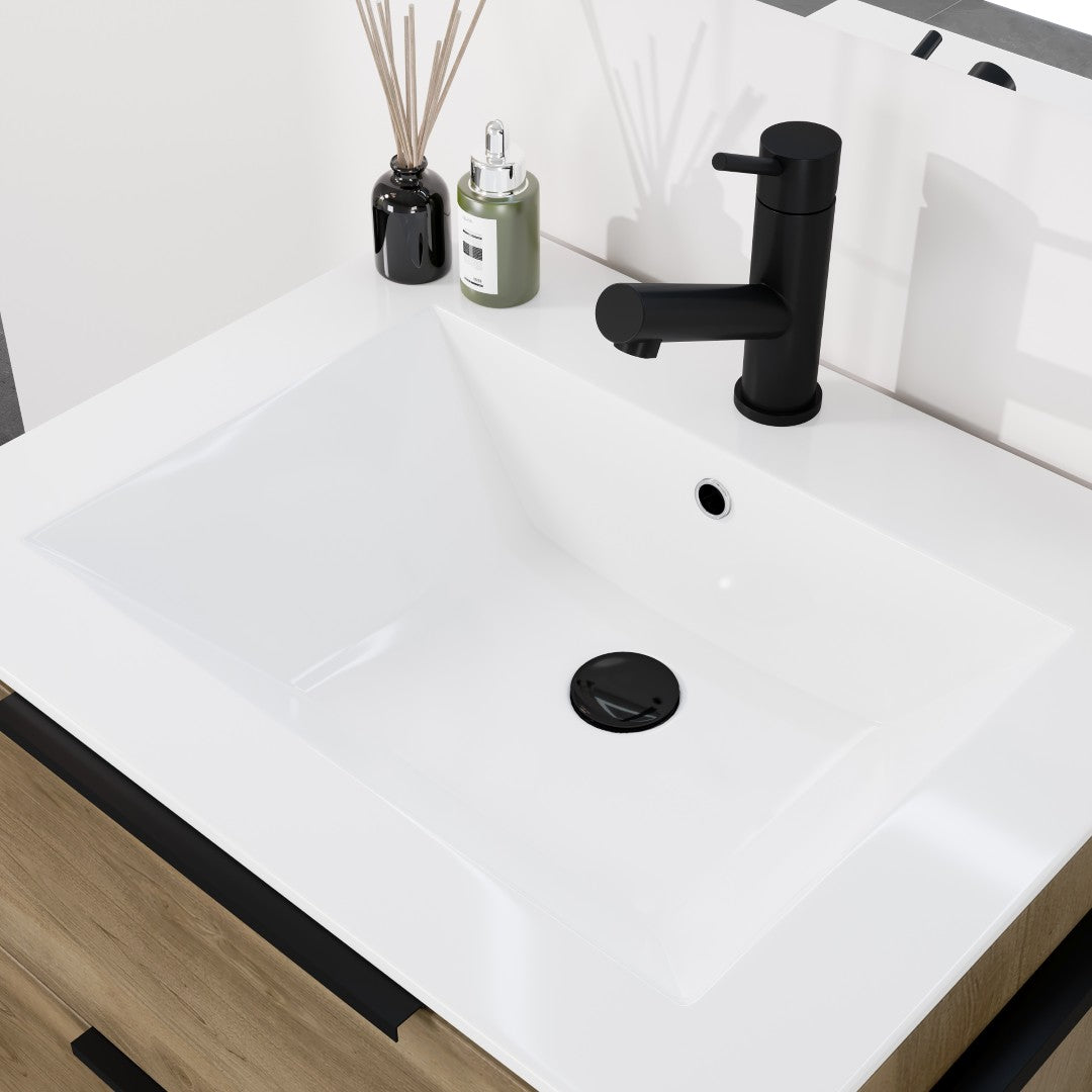 Marina 27 in. Natural Oak Single Sink Bath Vanity with Porcelain Top and Integrated Sink