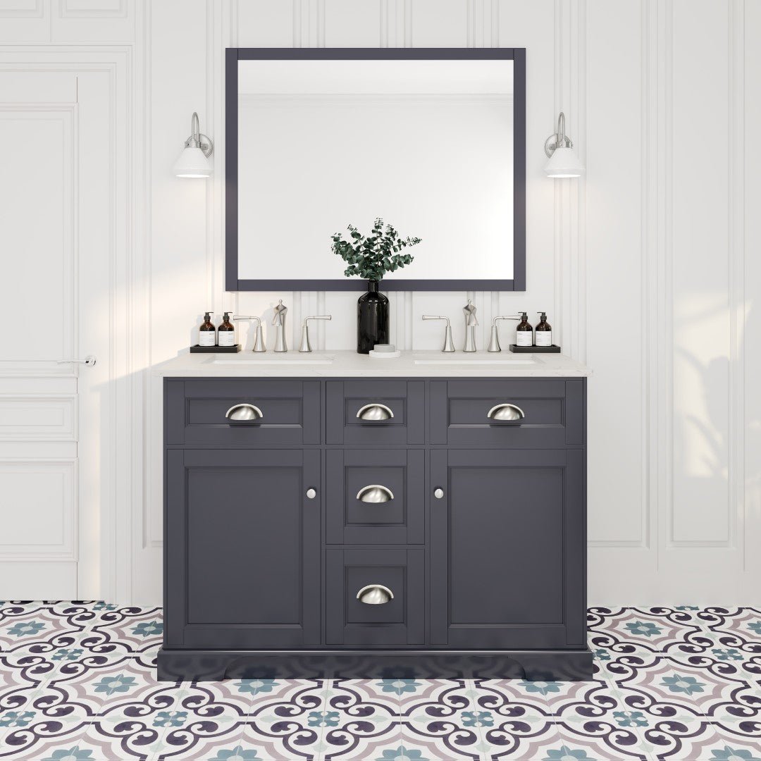 Epic 48 in. Charcoal Gray Double Sink Bath Vanity with Carrara Quartz Top and Undermount Porcelain Sinks - Bathroom Vanity by Eviva