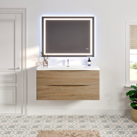 Smile 48"W x 19"D White Oak Wall Mount Bathroom Vanity with Acrylic Countertop and Integrated Sink