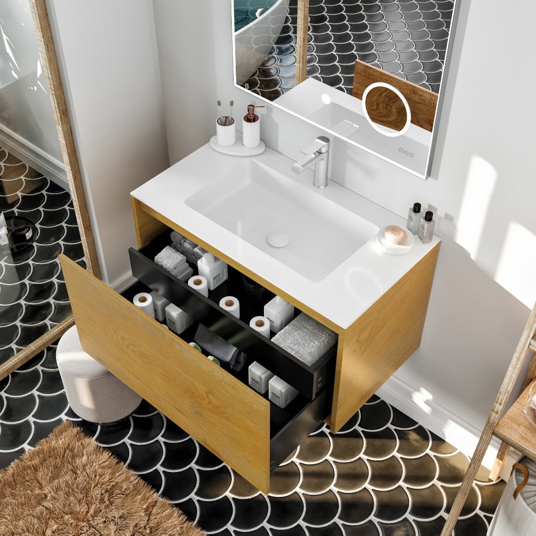 Madeira 36 in. Oak Wall Mount Single Sink Bath Vanity with Acrylic Top and Integrated Sink - Bathroom Vanity by Eviva