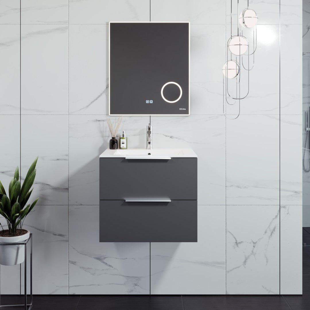 Galsaky 24 in. Gray Wall Mount Single Sink Bath Vanity with Porcelain Top and Integrated Sink - Bathroom Vanity by Eviva