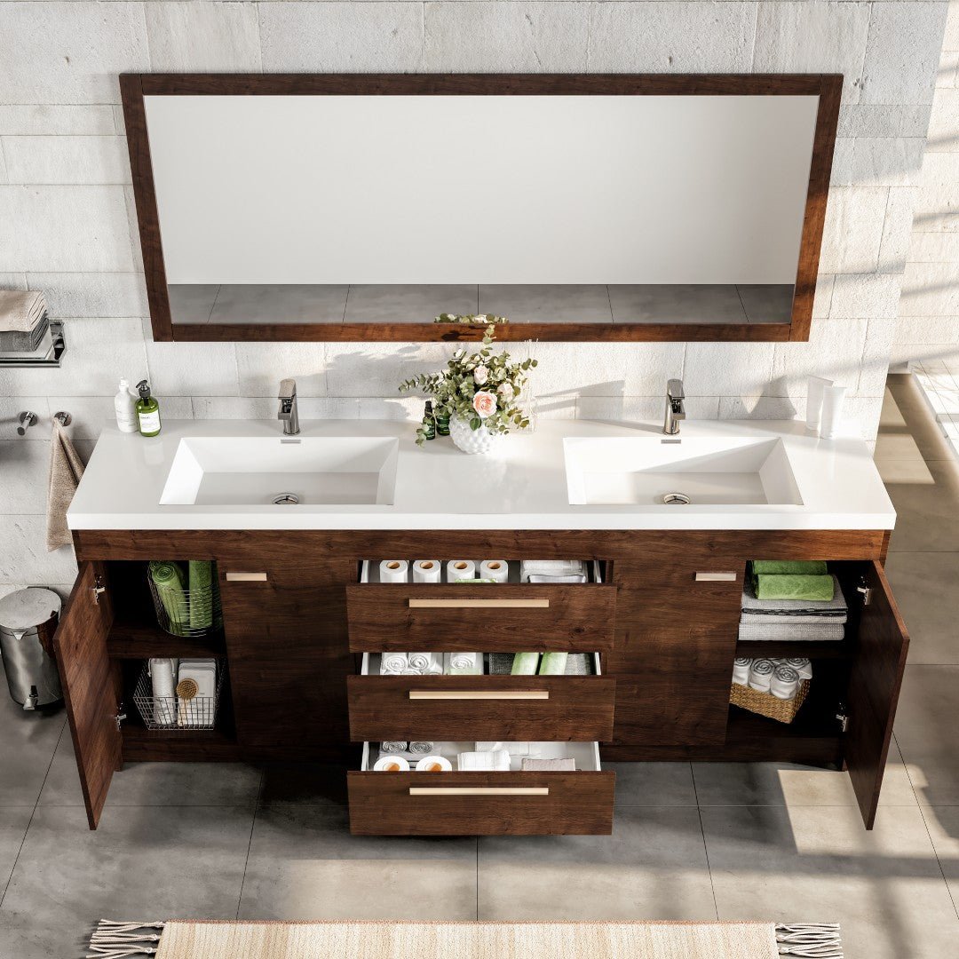 Lugano 84 in. Rosewood Double Sink Bath Vanity with Acrylic Top and Integrated Sinks - Bathroom Vanity by Eviva