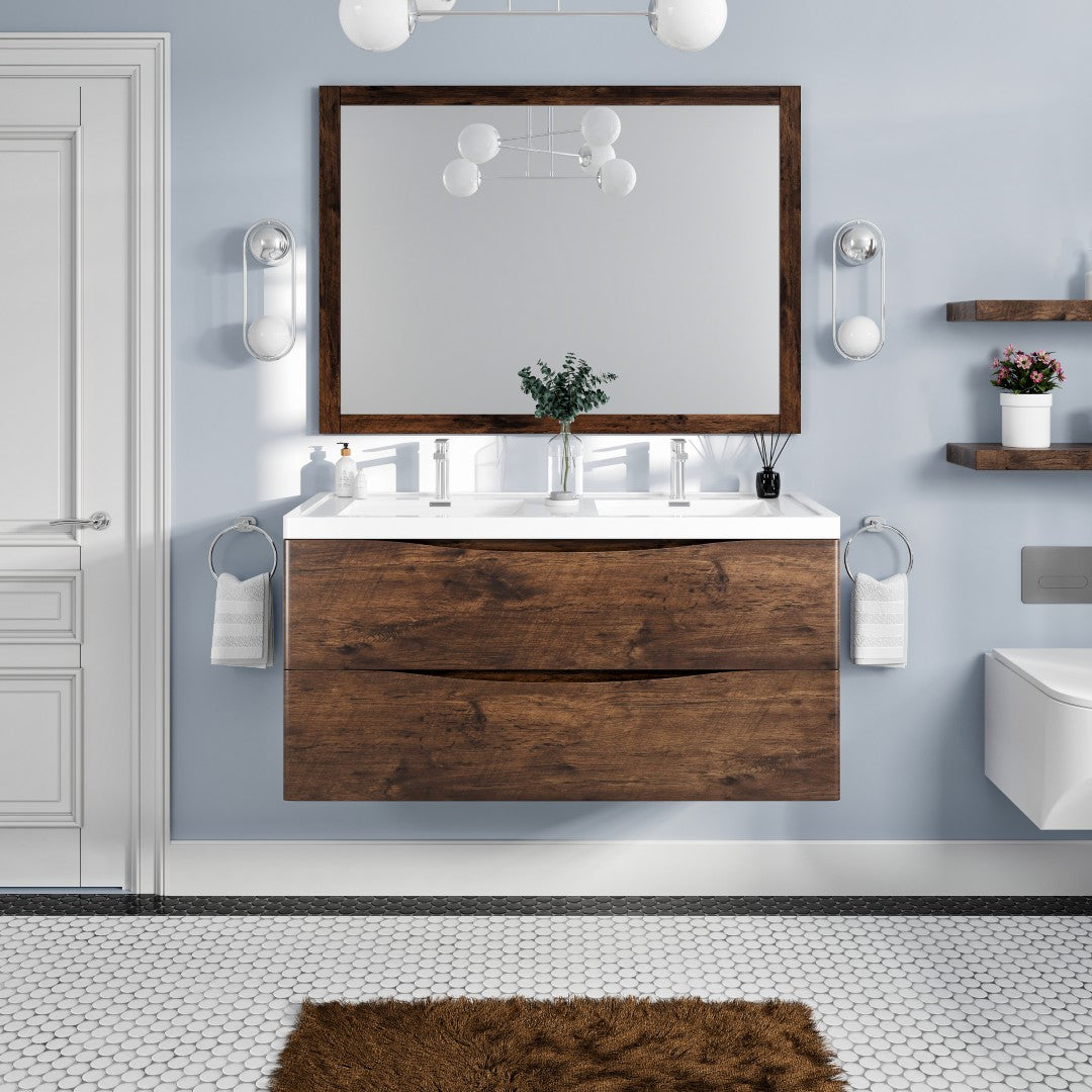 Smile 48 in. Rosewood Wall Mount Double Sink Bath Vanity with Acrylic Top and Integrated Sinks