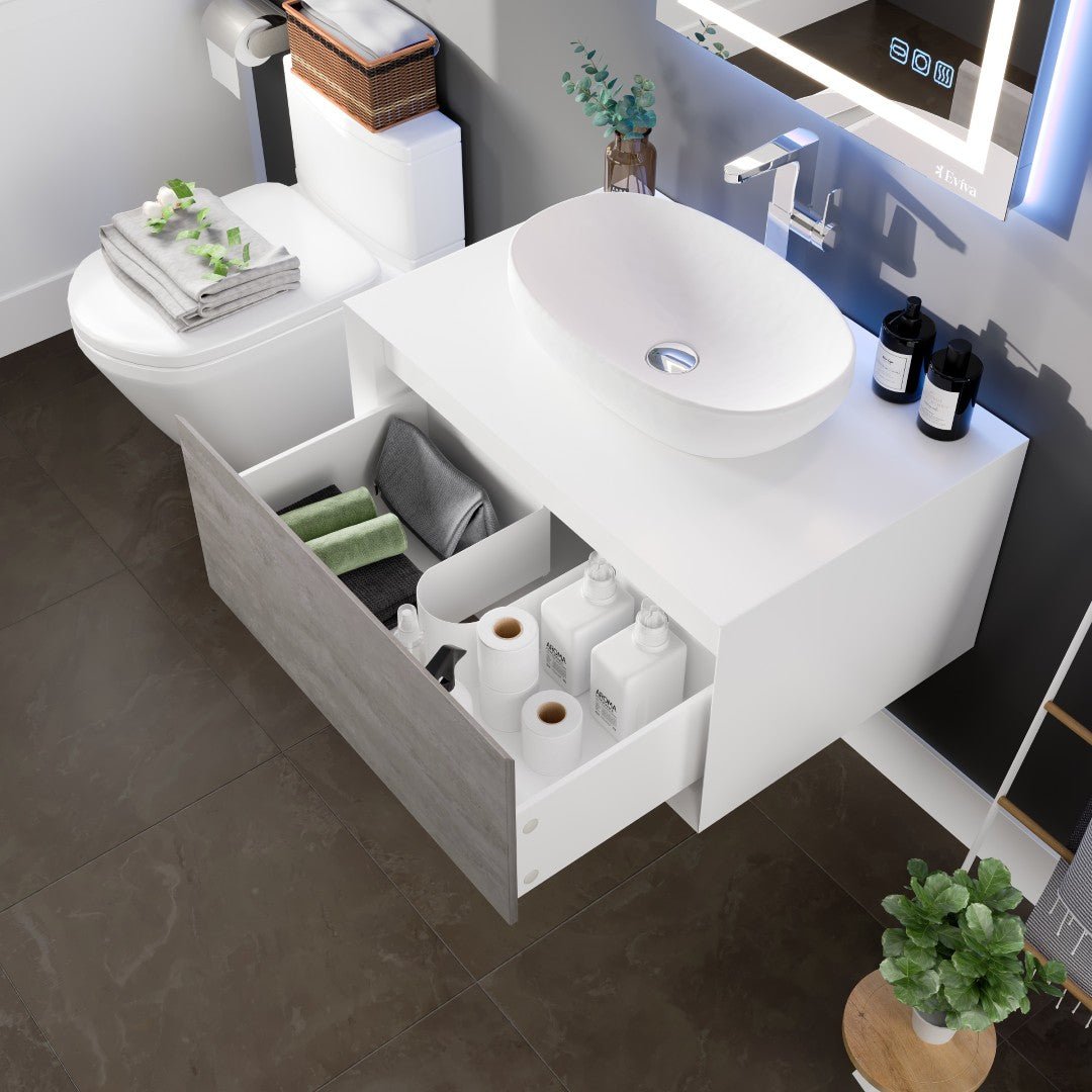Santa Monica 30 in. Gray Wall Mount Single Sink Bath Vanity with Acrylic Top and Vessel Solid Surface Sink - Bathroom Vanity by Eviva