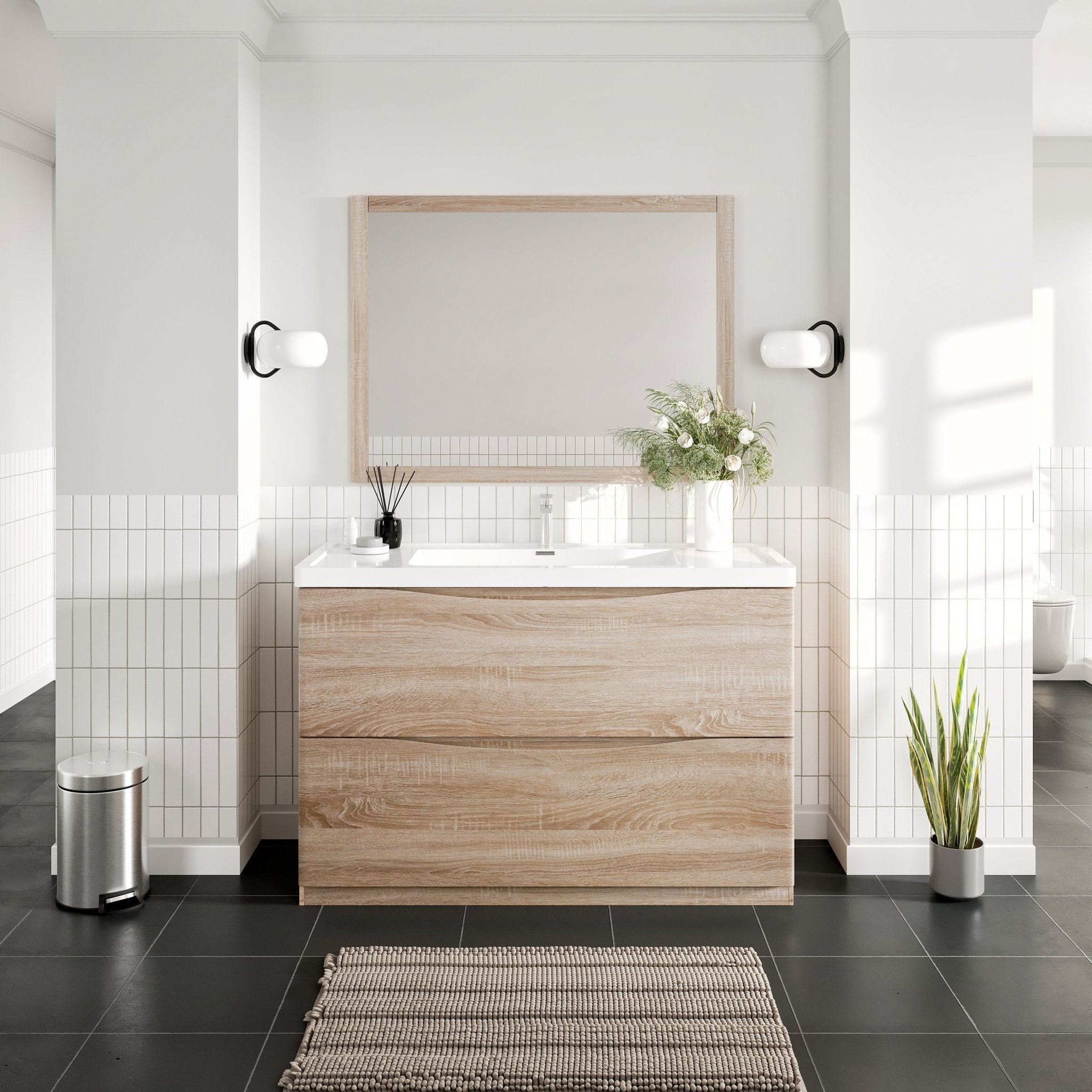 Smile 48 in. White Oak Single Sink Bath Vanity with Acrylic Top and Integrated Sink - Bathroom Vanity by Eviva