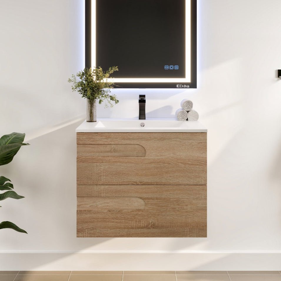 Joy 32 in. Maple Wall Mount Single Sink Bath Vanity with Porcelain Top and Integrated Sink - Bathroom Vanity by Eviva