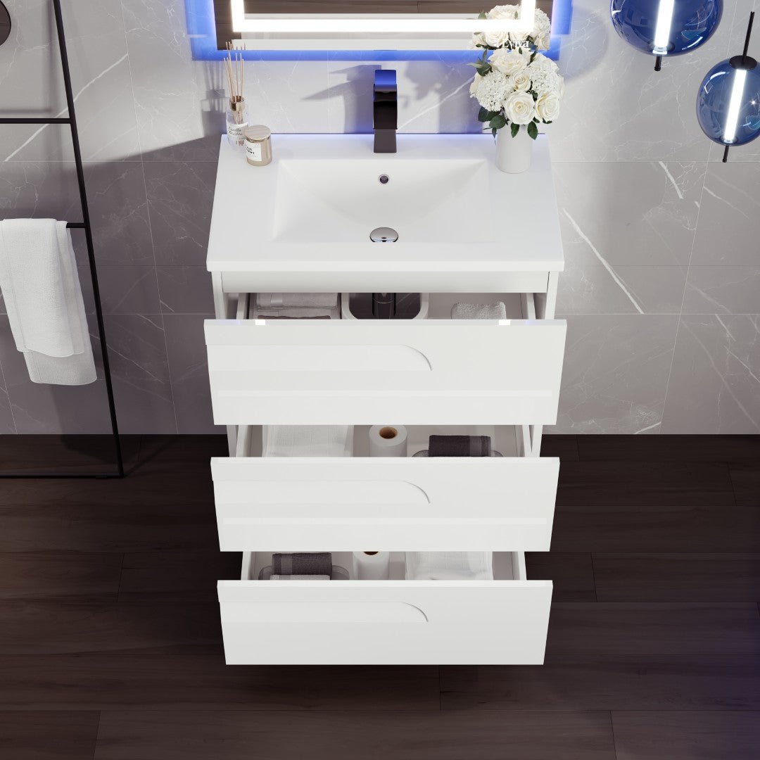 Joy 32 in. White Single Sink Freestanding Bath Vanity with Porcelain Top and Integrated Sink - Bathroom Vanity by Eviva