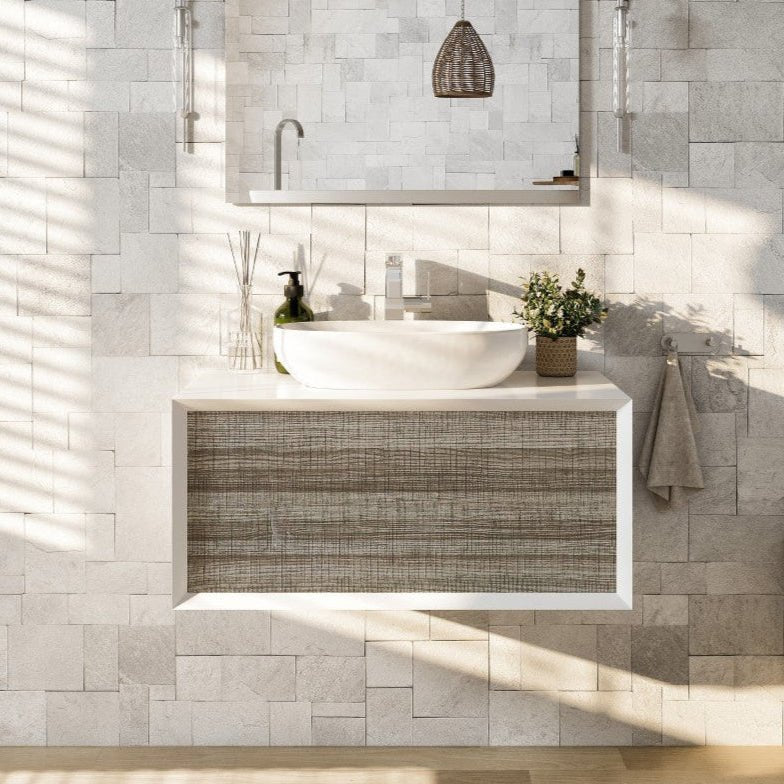 Santa Monica 36 in. Ash Wall Mount Single Sink Bath Vanity with Acrylic Top and Vessel Solid Surface Sink - Bathroom Vanity by Eviva