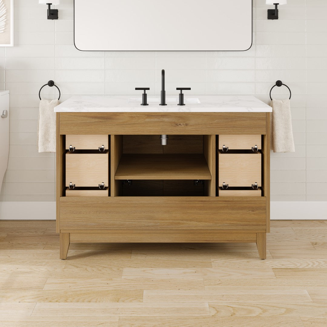 Graham 48 in. Oak Single Sink Bath Vanity with Arabescato Engineered Stone Top and Undermount Porcelain Sink