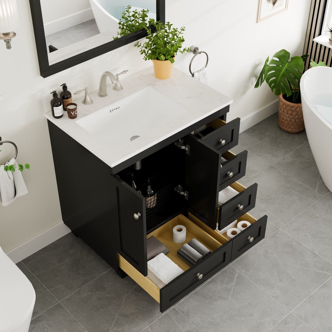 Acclaim 30 in. Espresso Single Sink Bath Vanity with Carrara Quartz Top and Undermount Porcelain Sink - Bathroom Vanity by Eviva