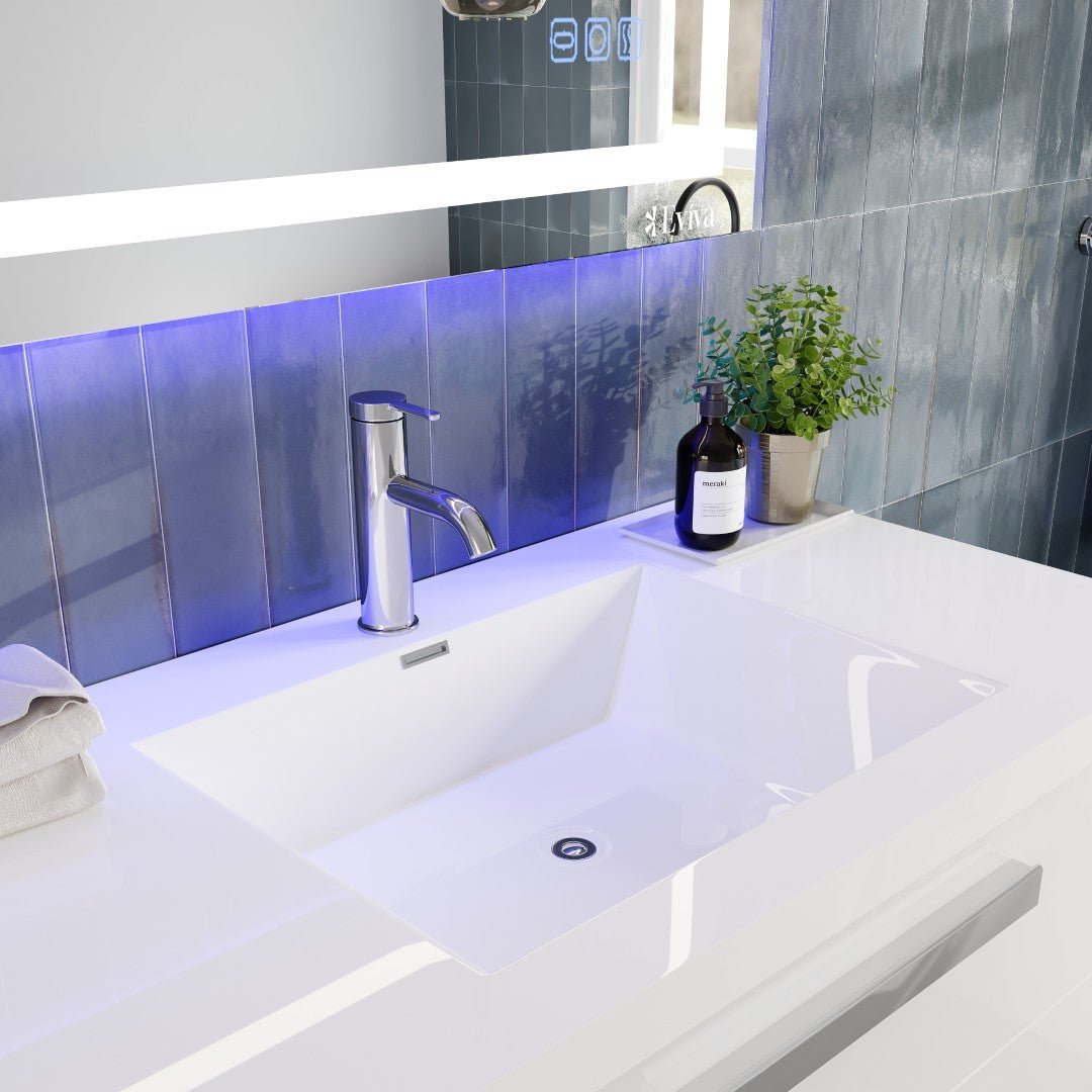 Surf 36 in. White Wall Mount Single Sink Bath Vanity with Acrylic Top and Integrated Sink - Bathroom Vanity by Eviva