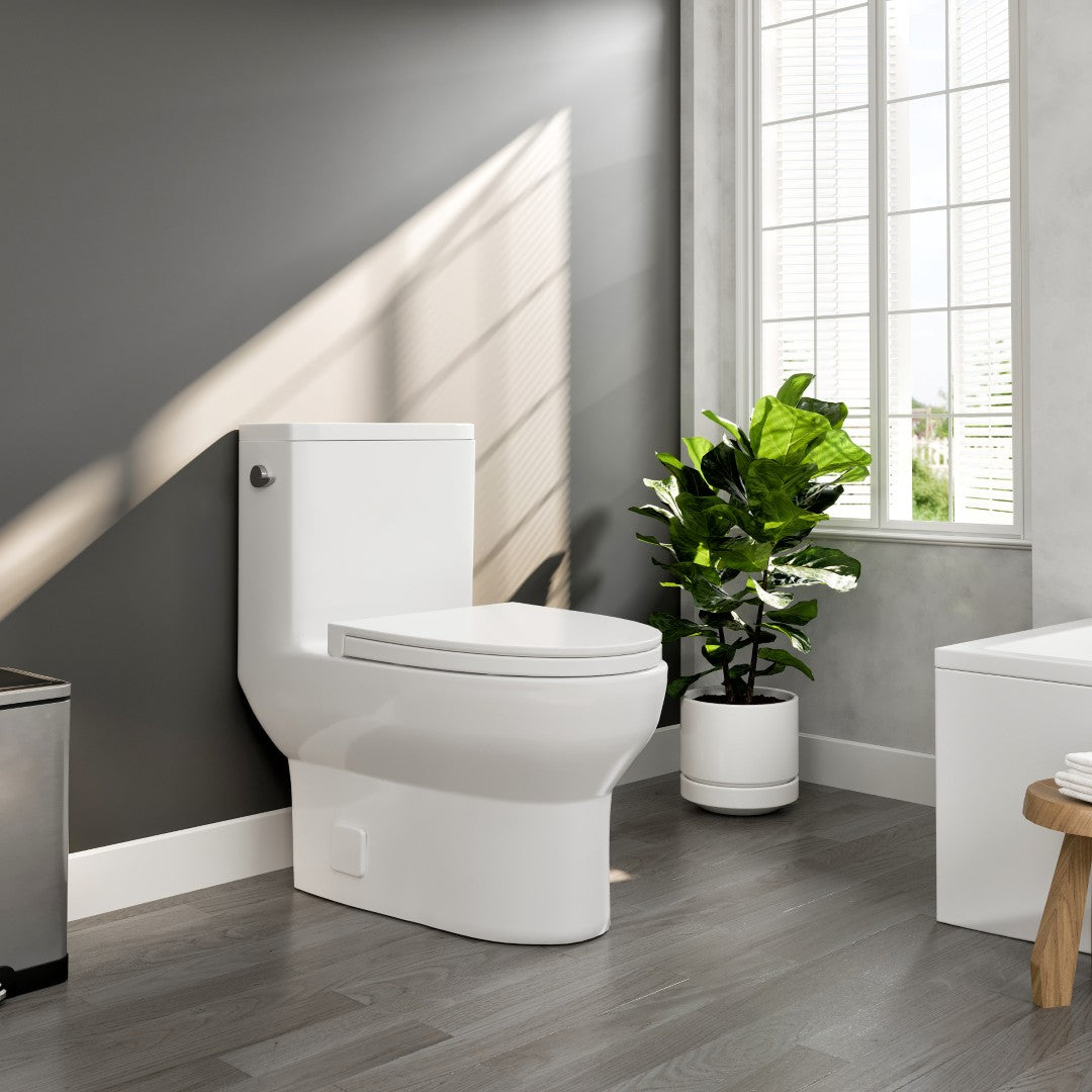 Zion 12 inch Floor Mounted 1-piece 1.28 GPF Tornado Flush Elongated Toilet in White Seat Included