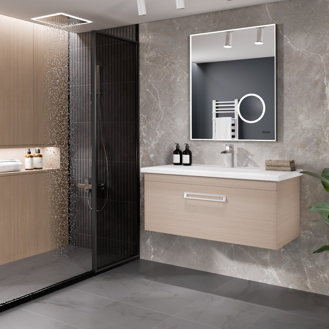 Orleans 38 in. Light Oak Wall Mount Single Sink Bath Vanity with Porcelain Top and Integrated Sink - Bathroom Vanity by Eviva