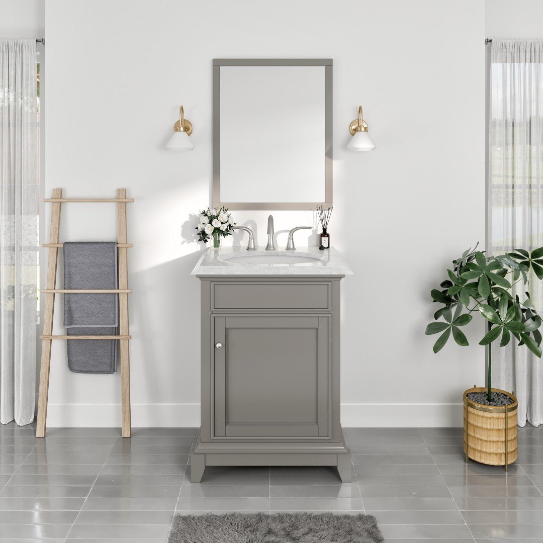 Elite Stamford 24" Gray Single Sink Bath Vanity with Marble Top - Bathroom Vanity by Eviva