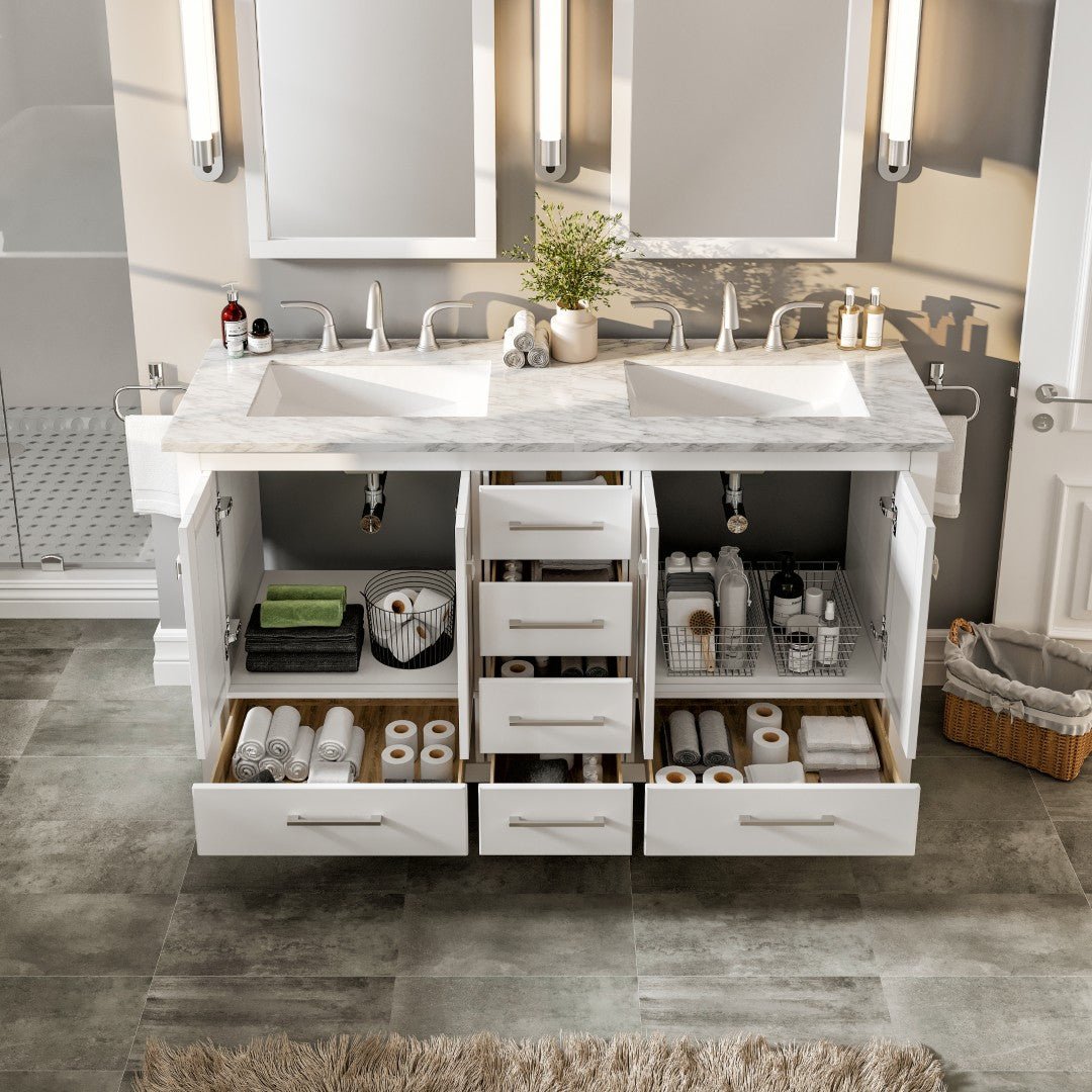 Eviva Aberdeen 60" White Double Sink Bath Vanity with Marble Top - Bathroom Vanity by Eviva