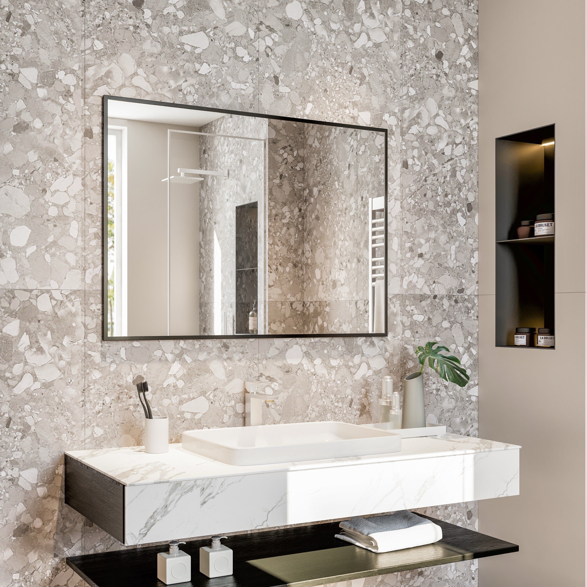 Eviva Black 42" x 30" Rectangular Black Metal Framed Mirror