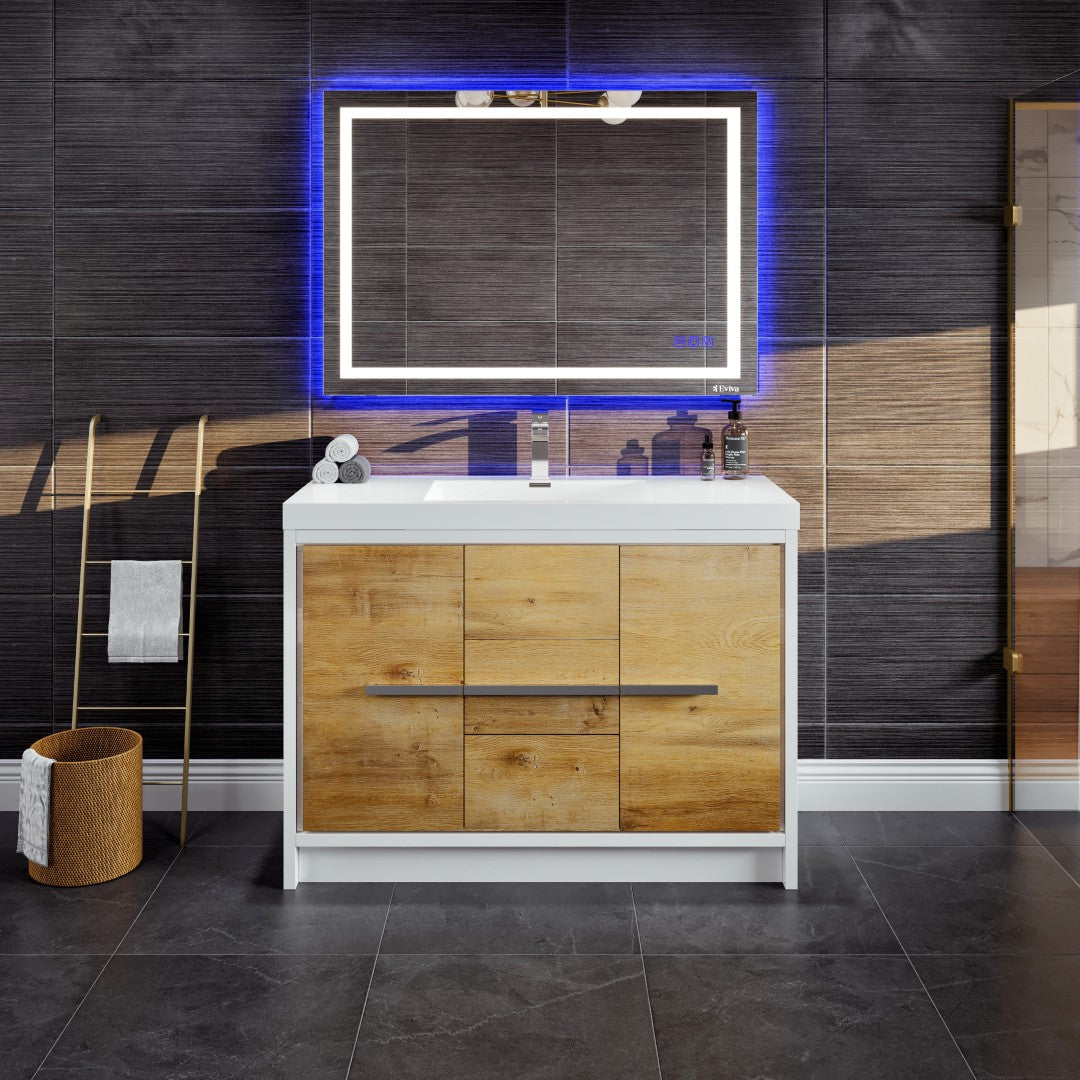 Grace 48 in. Natural Oak Single Sink Bath Vanity with Acrylic Top and Integrated Sink
