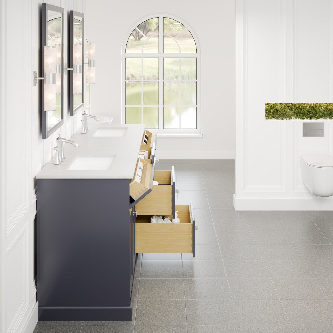 Epic 72 in. Charcoal Gray Double Sink Bath Vanity with Carrara Quartz Top and Undermount Porcelain Sinks