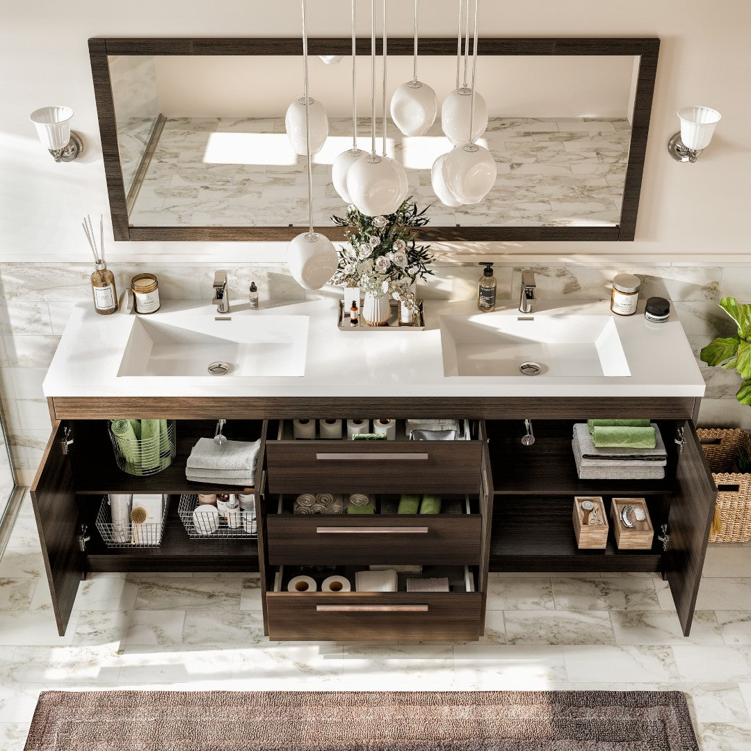 Lugano 84 in. Gray Oak Double Sink Bath Vanity with Acrylic Top and Integrated Sinks