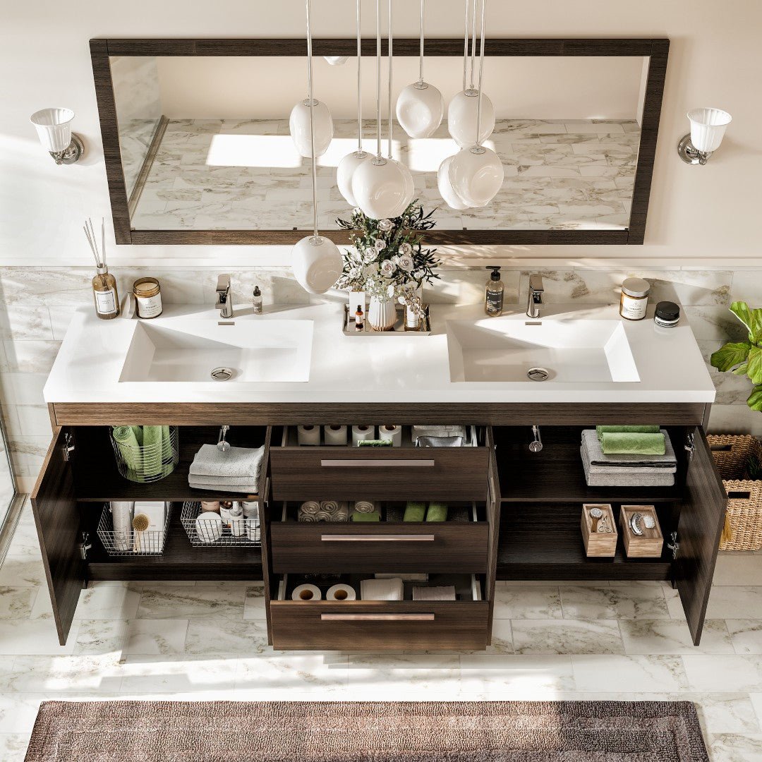 Lugano 84 in. Gray Oak Double Sink Bath Vanity with Acrylic Top and Integrated Sinks - Bathroom Vanity by Eviva