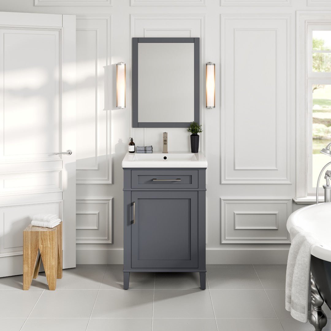 Garci 24 in. Dark Gray Single Sink Bath Vanity with Porcelain Top and Integrated Sink - Bathroom Vanity by Eviva