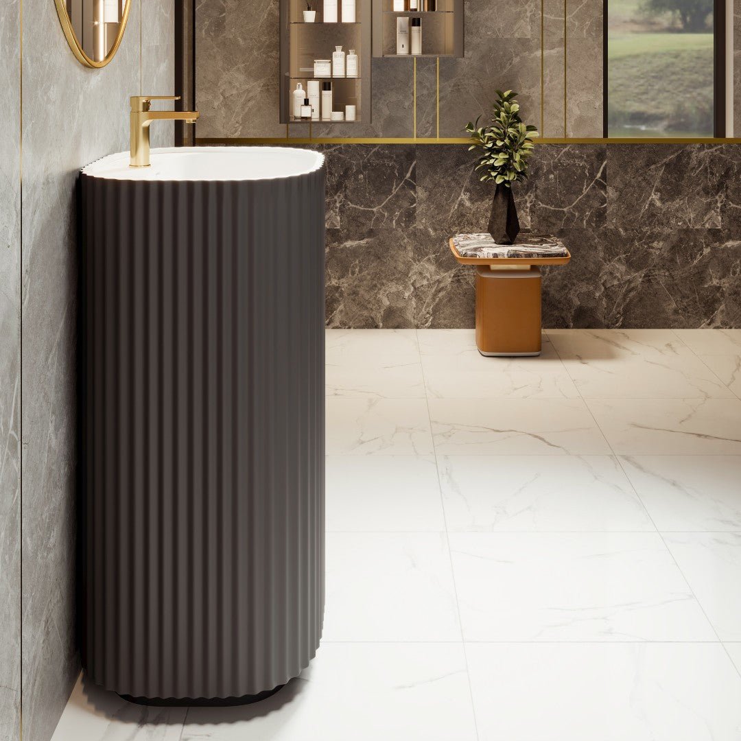 Eviva Haven 20" Dark Gray Pedestal Solid Surface Sink - by Eviva