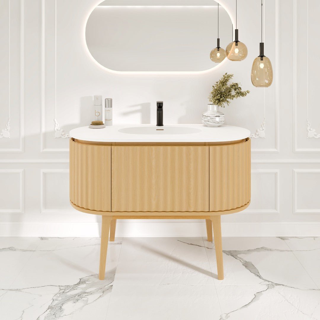 Haven 39 in. Natural Oak Freestanding Single Sink Bath Vanity with Solid Surface Top and Integrated Sink - Bathroom Vanity by Eviva