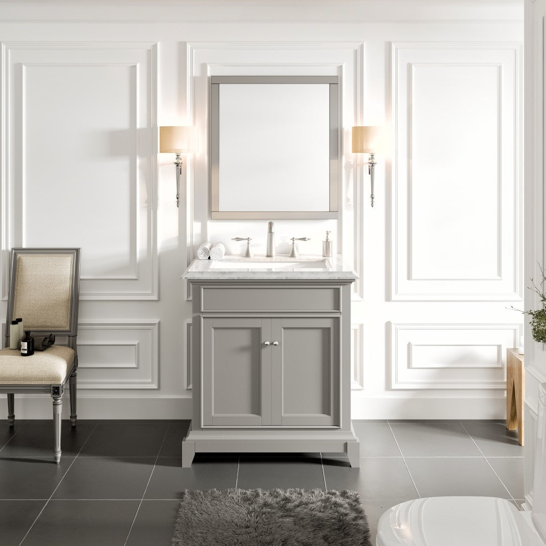 Elite Princeton 30 in. Gray Single Sink Bath Vanity with Carrara Marble Top and Undermount Porcelain Sink