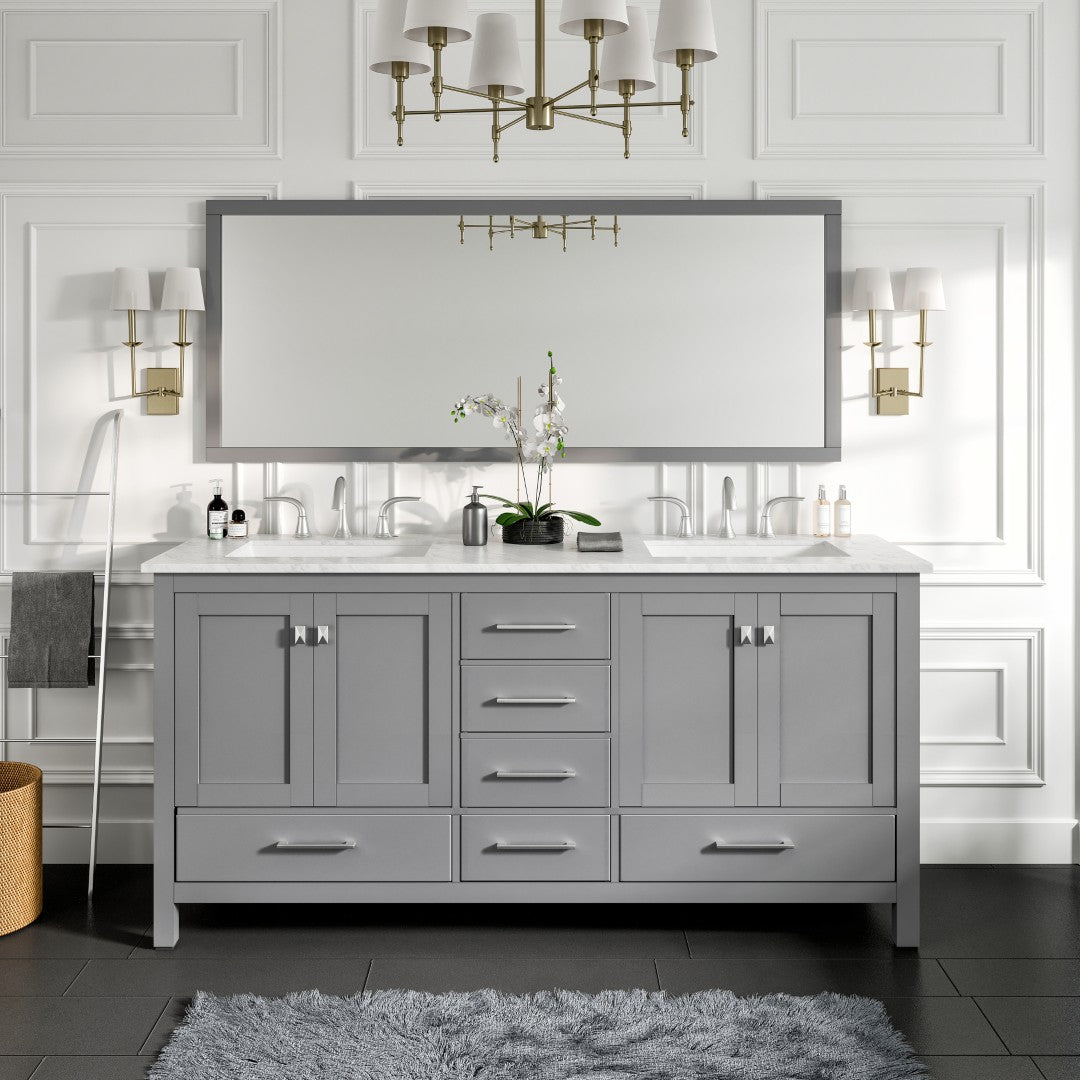 Eviva Aberdeen 72 in. Gray Bathroom Vanity with Carrara Marble Top
