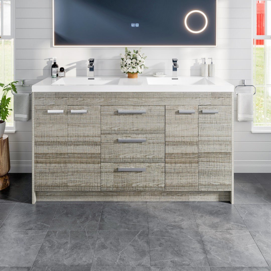 Lugano 60 in. Ash Double Sink Bath Vanity with Acrylic Top and Integrated Sinks - Bathroom Vanity by Eviva