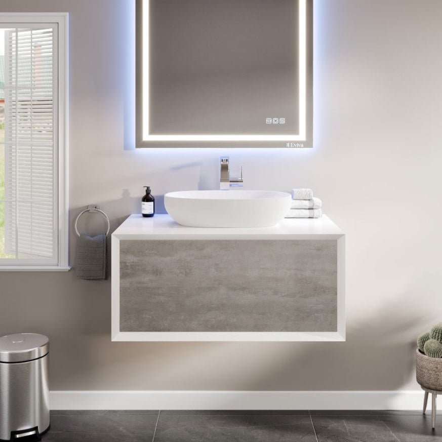 Santa Monica 36 in. Gray Wall Mount Single Sink Bath Vanity with Acrylic Top and Vessel Solid Surface Sink - Bathroom Vanity by Eviva