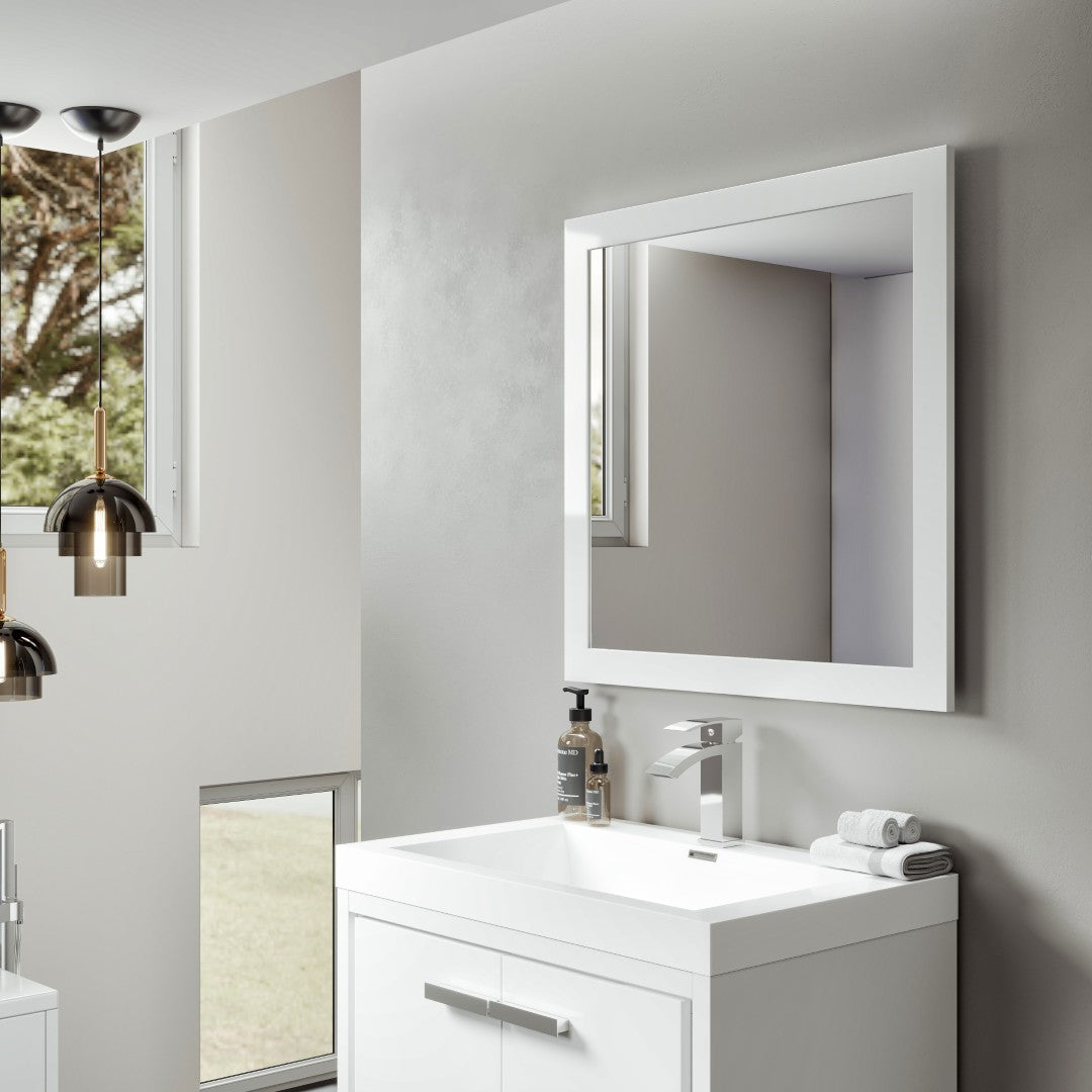 Eviva Sun 30" x 30" Square White Wooden Framed Mirror