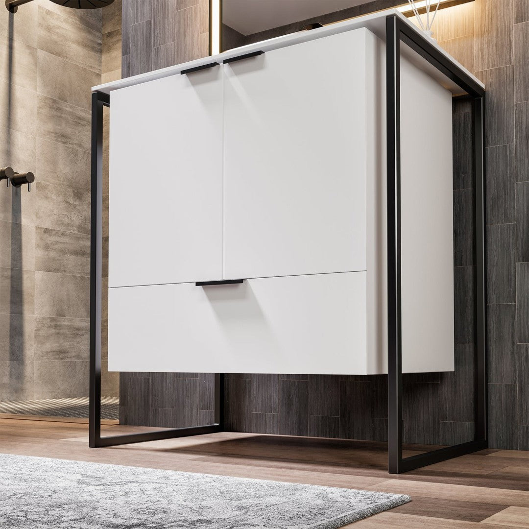 Moma 24 in. White Wall Mount Single Sink Bath Vanity with Solid Surface Top and Integrated Sink