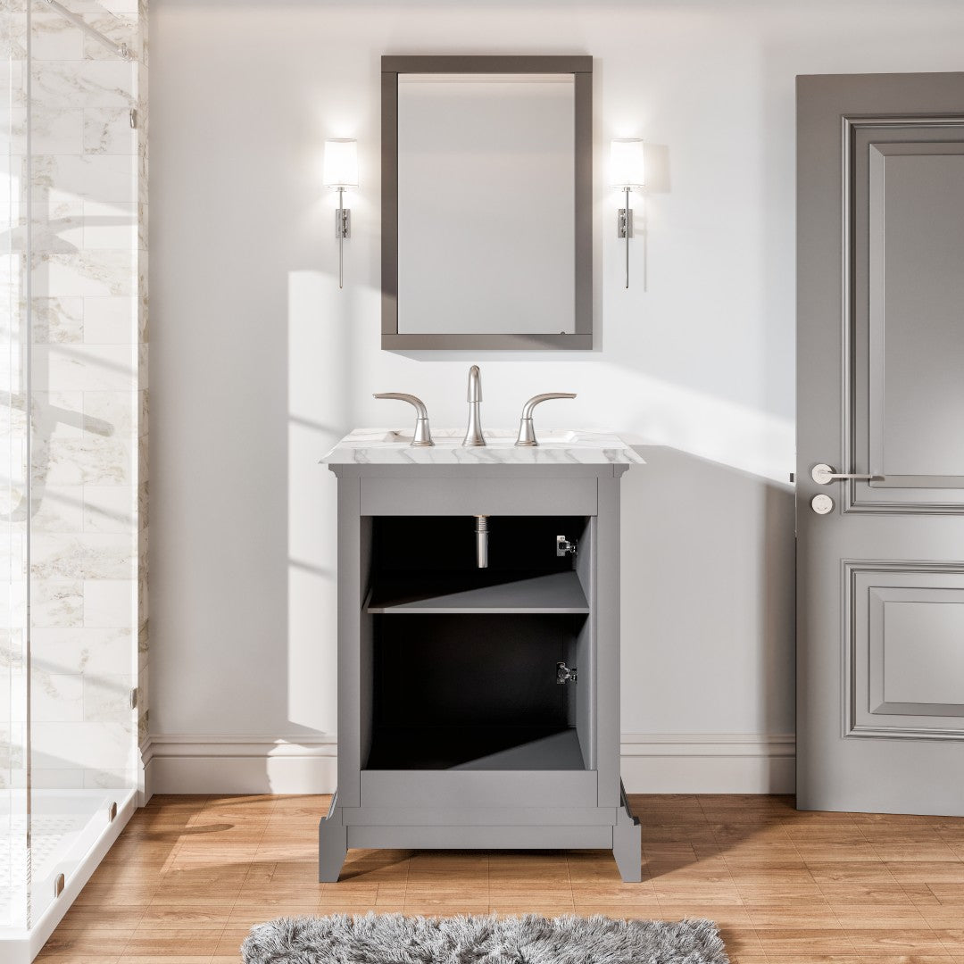 Elite Princeton 24 in. Gray Single Sink Bath Vanity with Carrara Marble Top and Undermount Porcelain Sink