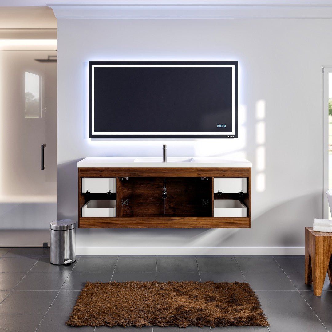 Axel 59 in. Rosewood Wall Mount Single Sink Bath Vanity with Acrylic Top and Integrated Sink - Bathroom Vanity by Eviva