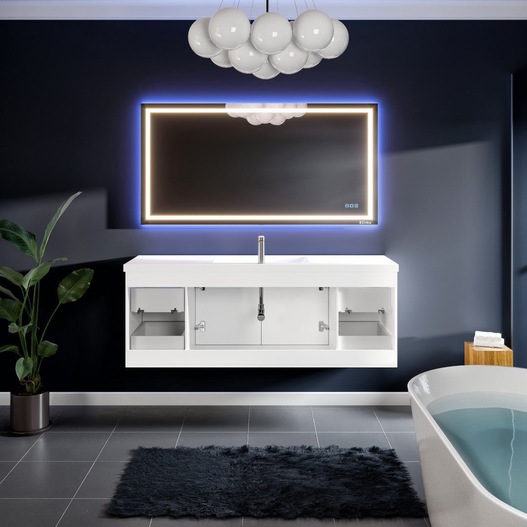 Axel 59 in. White Wall Mount Single Sink Bath Vanity with Acrylic Top and Integrated Sink - Bathroom Vanity by Eviva