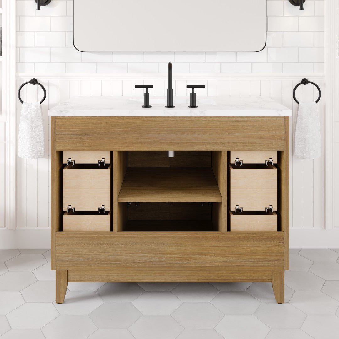 Graham 42 in. Oak Single Sink Bath Vanity with Arabescato Engineered Stone Top and Undermount Porcelain Sink - Bathroom Vanity by Eviva