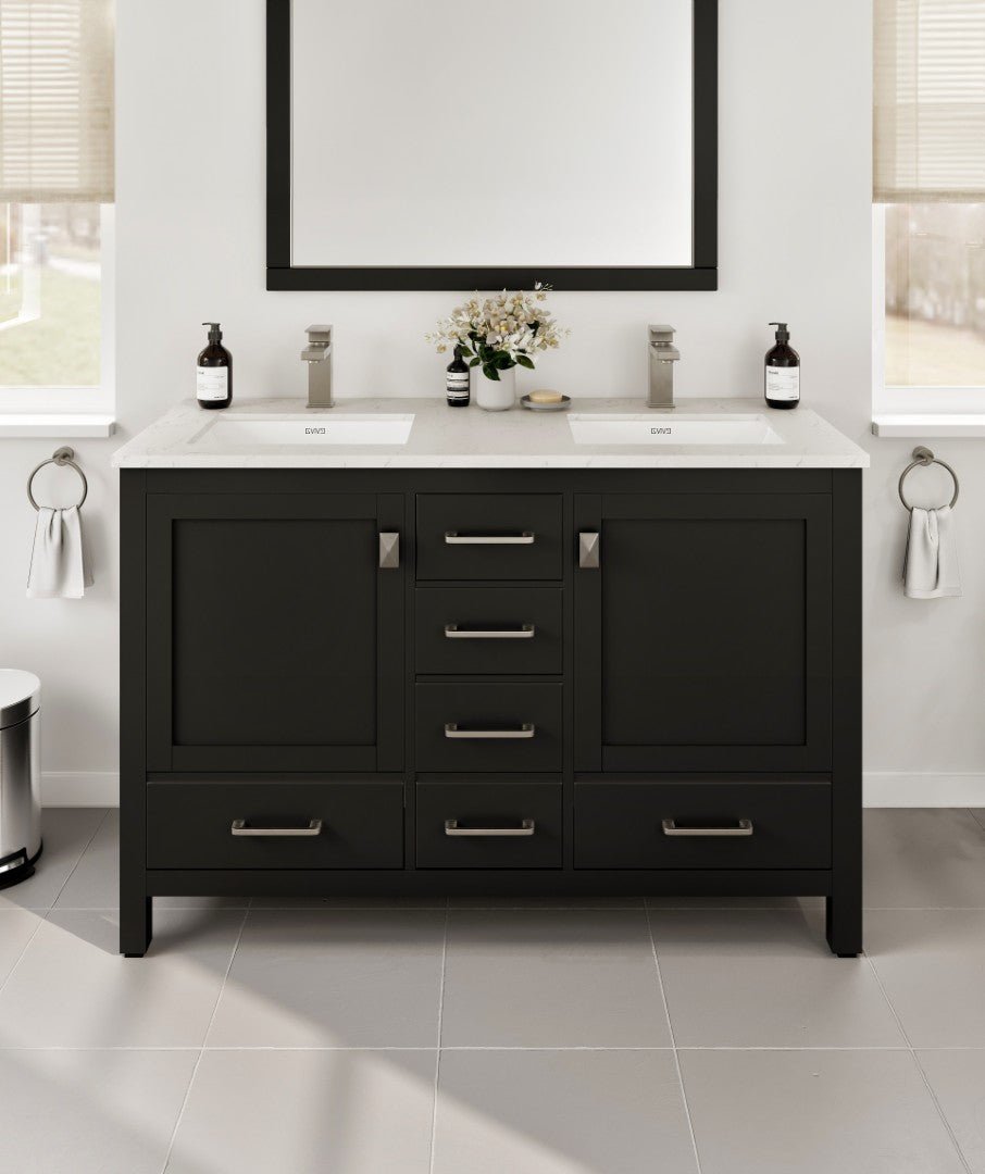 London 48 in. Espresso Double Sink Bath Vanity with Carrara Quartz Top and Undermount Porcelain Sinks - Bathroom Vanity by Eviva